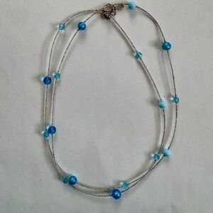 Share  Italian Murano Glass Blue and Silver/White Beaded Necklace, New w/Box, 20